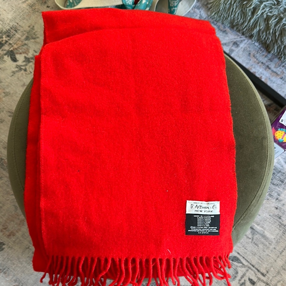 Scarlet Red Cozy Wool Scarf with Tassels
